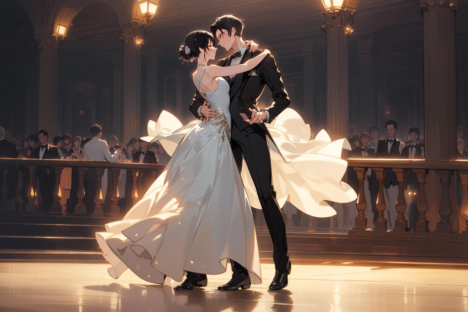 Download Romantic Anime Couple Dancing Under Moon Wallpaper | Wallpapers.com